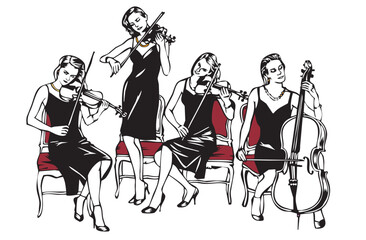 all woman formal string quartet illustration