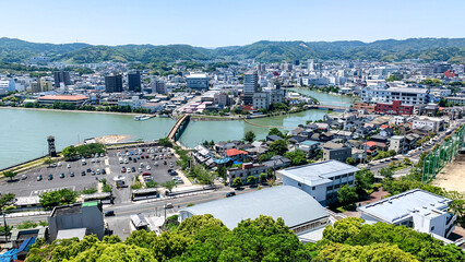 唐津城の天守閣から見える景色