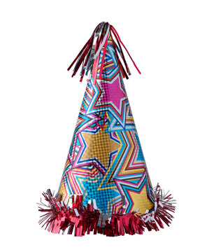 Colorful birthday party hat isolated cutout on transparent