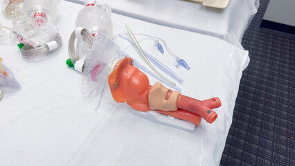 Hospital airway kit signifies emergency airway management. Endotracheal tube, supraglottic airway,...