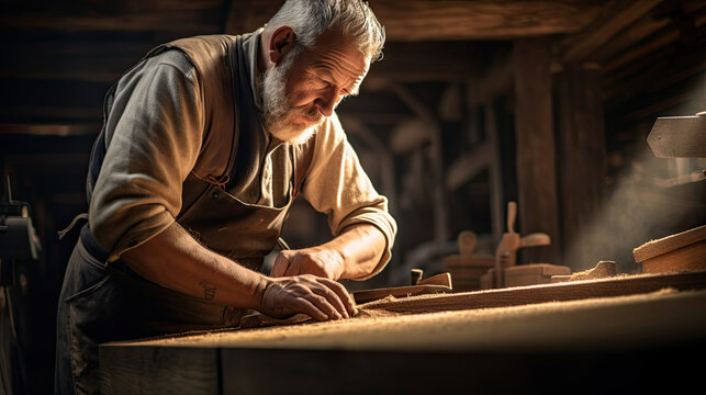 A highly skilled and experienced craftsman carpenter is careful to make his work exceptional.