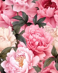 peonies illustration - seamless digital pattern for textiles, fabrics, souvenirs, packaging. AI generated