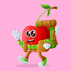 Cute cherry character on vacation