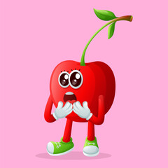 Cute cherry character with a surprised face and open mouth