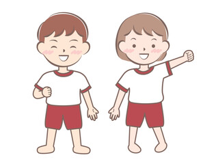 体操服の子供たち　全身　素足　裸足