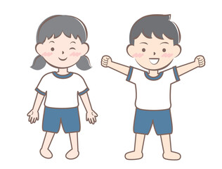 体操服の子供たち　全身　素足　裸足