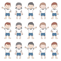 体操服の子供たち　全身　素足　裸足　バリエーション