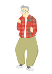 太っている赤い服の笑顔のシニア人物　男性