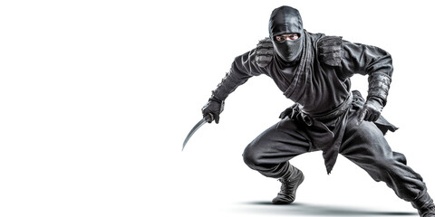Fototapeta na wymiar Ninja warrior in a fighting stance and on an isolated white background. Generative AI