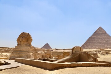 Sphinx and pyramids at Giza, Cairo, Egypt
