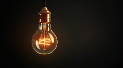 Vintage glowing light bulb on black background electricity concept. Created with Generative AI technology