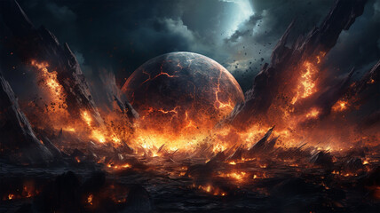 Planet Destruction Painting Illustration Background, Genertaive AI