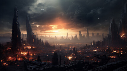 Obraz premium Planet Destruction Painting Illustration Background, Genertaive AI