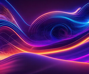 Waves of Neon Light, An Abstract Artwork with a Glowing Space Background