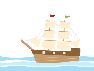 海の上に浮かぶ帆船のイラスト