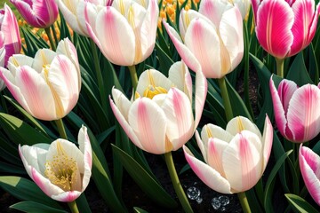 Kwiaty tulipanów, które błyszczą otoczone pięknym światłem: wspaniały krajobraz, który wyraża piękno natury - Generative AI 9