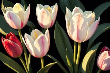 Kwiaty tulipanów, które błyszczą otoczone pięknym światłem: wspaniały krajobraz, który wyraża piękno natury - Generative AI 6
