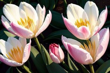 Kwiaty tulipanów, które błyszczą otoczone pięknym światłem: wspaniały krajobraz, który wyraża piękno natury - Generative AI