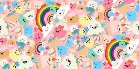 Summer Ice Cream Cake Pattern colorful doodle character Seamless Pattern