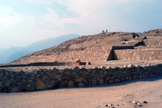 The ancient archaeological site of Caral, near Supe, Barranca Province, Peru. Caral is a UNESCO world heritage site and considered to be the oldest city in the Americas.