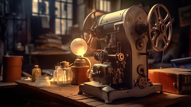 Old style movie projector. Generative Ai