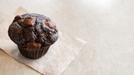 Double chocolate muffin with chocolate brownie. Chocolate sponge cupcake with chocolate chips. Wide...