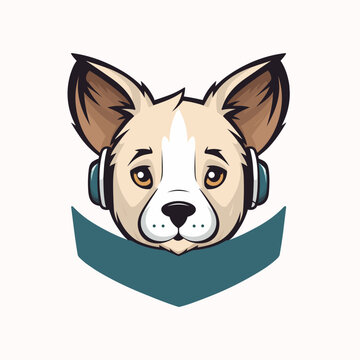 Vector illustration of a dog with earphone mascot logo with copy space for text