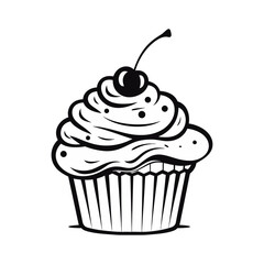 Cupcake vector icon in flat black color on white background