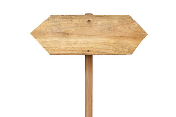 Old wooden arrow signboard isolated on white background with clipping path included.