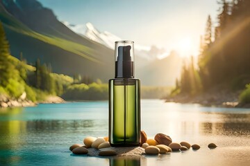 serum bottle cosmetic on nature background