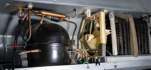 Fridge compressor or condenser,  Faulty Refrigerator with corroded copper pipes, and dusty coils,...
