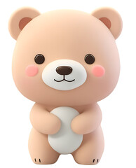 Cute BEAR, tiny, little, 3d illustration. and transparent background.