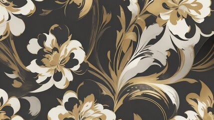 abstract black and gold and white floral pattern background