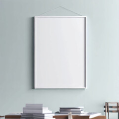 Beautiful white Poster Frame on the white wall, Mockup design