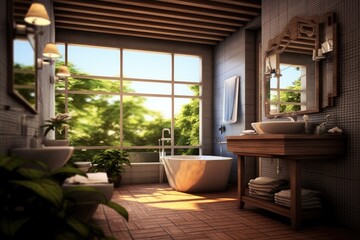 Fototapeta premium Realistic bathroom interior design. Generative AI