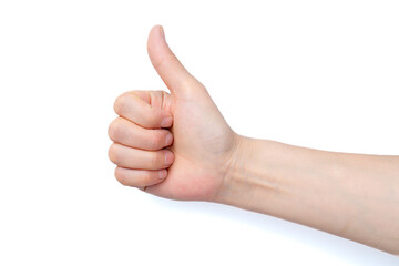 Close-up of beautiful woman's hand isolated on white background.