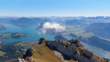 Picturesque alpine landscape view over Lucerne from mount Pilatus