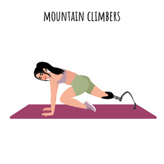 Disabled woman doing a mountain climbers workout