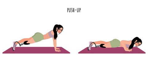 Disabled young active woman doing push-up workout