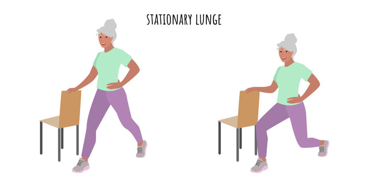 Senior active woman doing stationary lunge workout