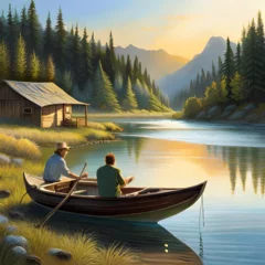Foto op Canvas boat on lake © PixelPalette