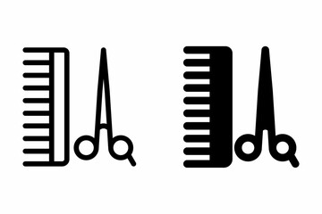 scissors and comb hairdresser vector icon.scissors and comb icon in flat and black outline style - obrazy, fototapety, plakaty