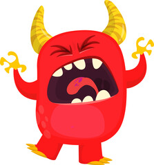 Happy cartoon monster waving hands. Halloween vector illustration. Great for package or party decoration