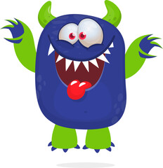 Happy cartoon monster waving hands. Halloween vector illustration. Great for package or party decoration