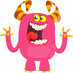 Happy cartoon monster waving hands. Halloween vector illustration. Great for package or party decoration