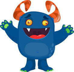Happy cartoon monster waving hands. Halloween vector illustration. Great for package or party decoration