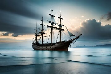 Fototapeta na wymiar The creative ocean is seen with a ship generative by ai