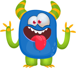 Happy cartoon monster waving hands. Halloween vector illustration. Great for package or party decoration