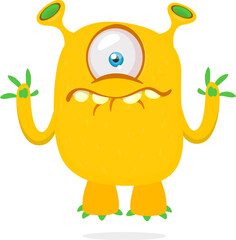 Funny cartoon one eyed monster waving hands. Halloween vector illustration. Great for package or party decoration © drawkman