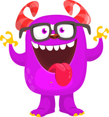 Happy cartoon monster nerd wearing eyeglasses. Halloween vector illustration. Great for package or party decoration